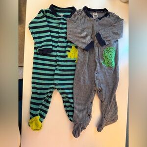 Carter's Blue and Green Dinosaur Footies